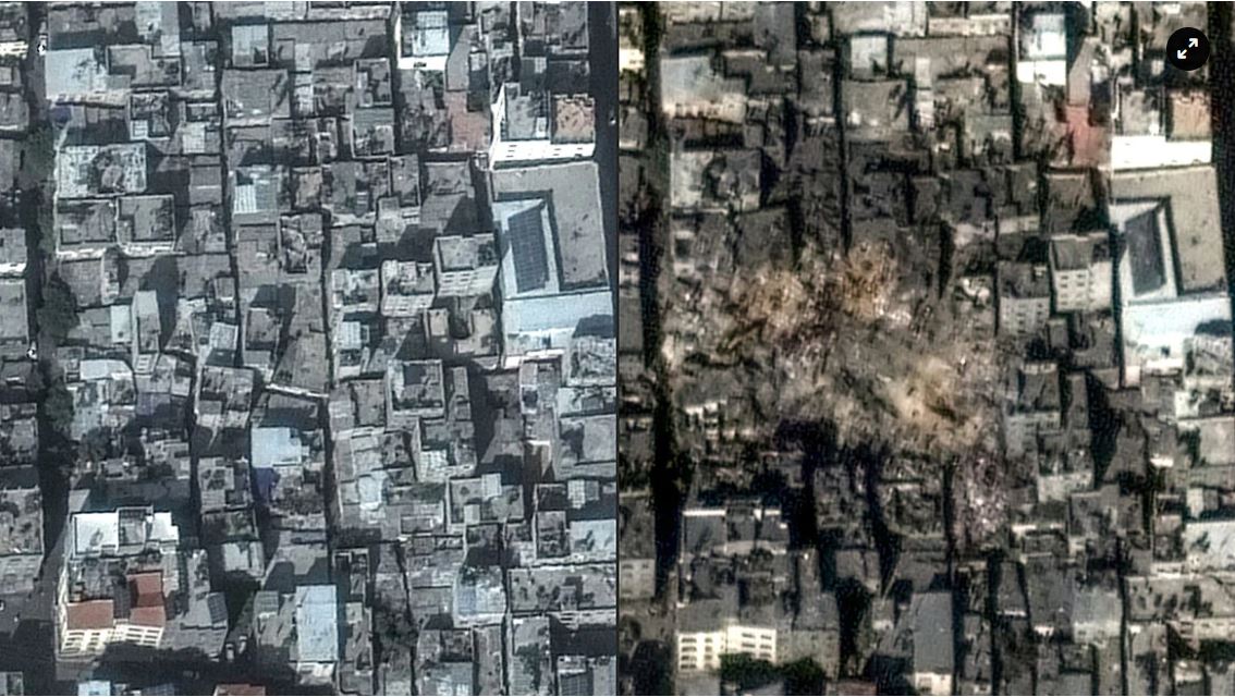 Γάζα: Η Τζαμπάλια πριν και μετά – Δορυφορικές εικόνες μαρτυρούν την καταστροφή